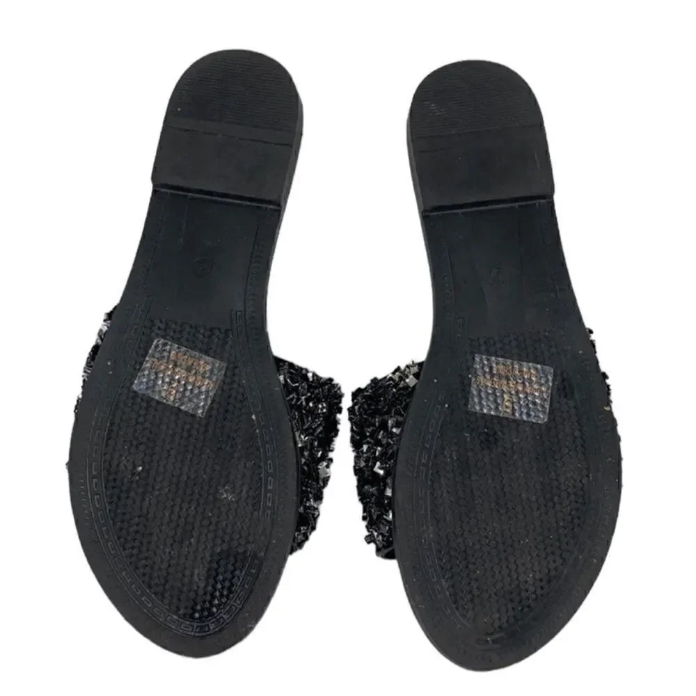 Women's Black Flat Slip-on Sandal(Size 9)